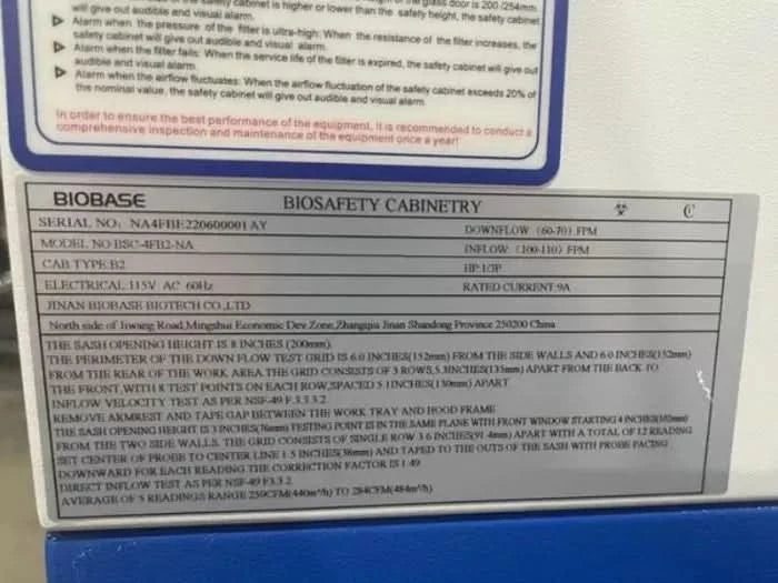 Across International NSF Certified 4 Ft Class II Type B2 Biosafety Cabinet 110V Refurb 2022