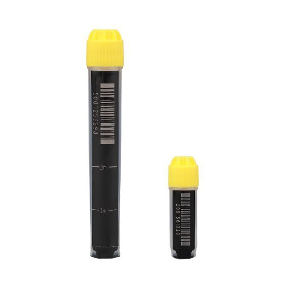 NEST Cryovials 2D barcode on bottom, and 1D barcode on side, compatible with Brooks system, External threaded - Bulk packaging