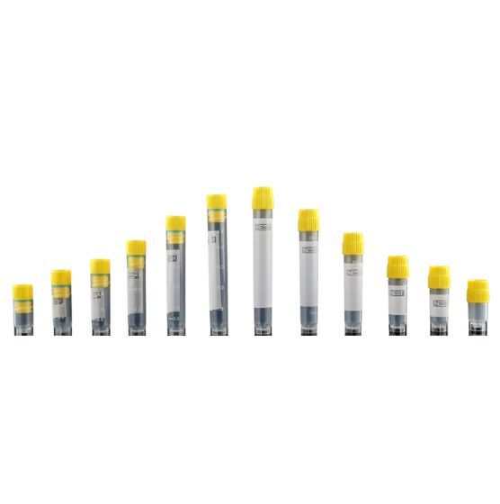 NEST Cryovials 2D barcode on bottom, and 1D barcode on side, compatible with Brooks system, External threaded - Bulk packaging