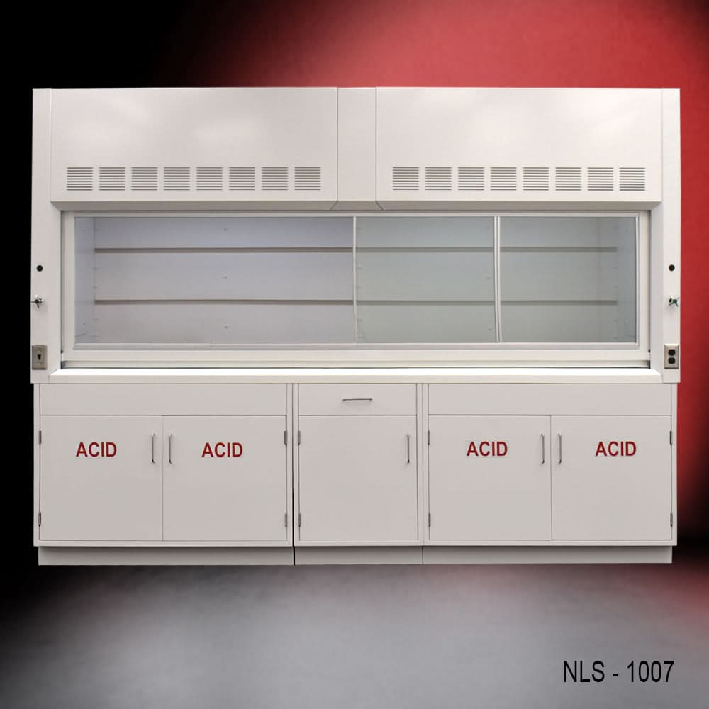 10′ Fisher American Fume Hood w/ ACID Storage Cabinets