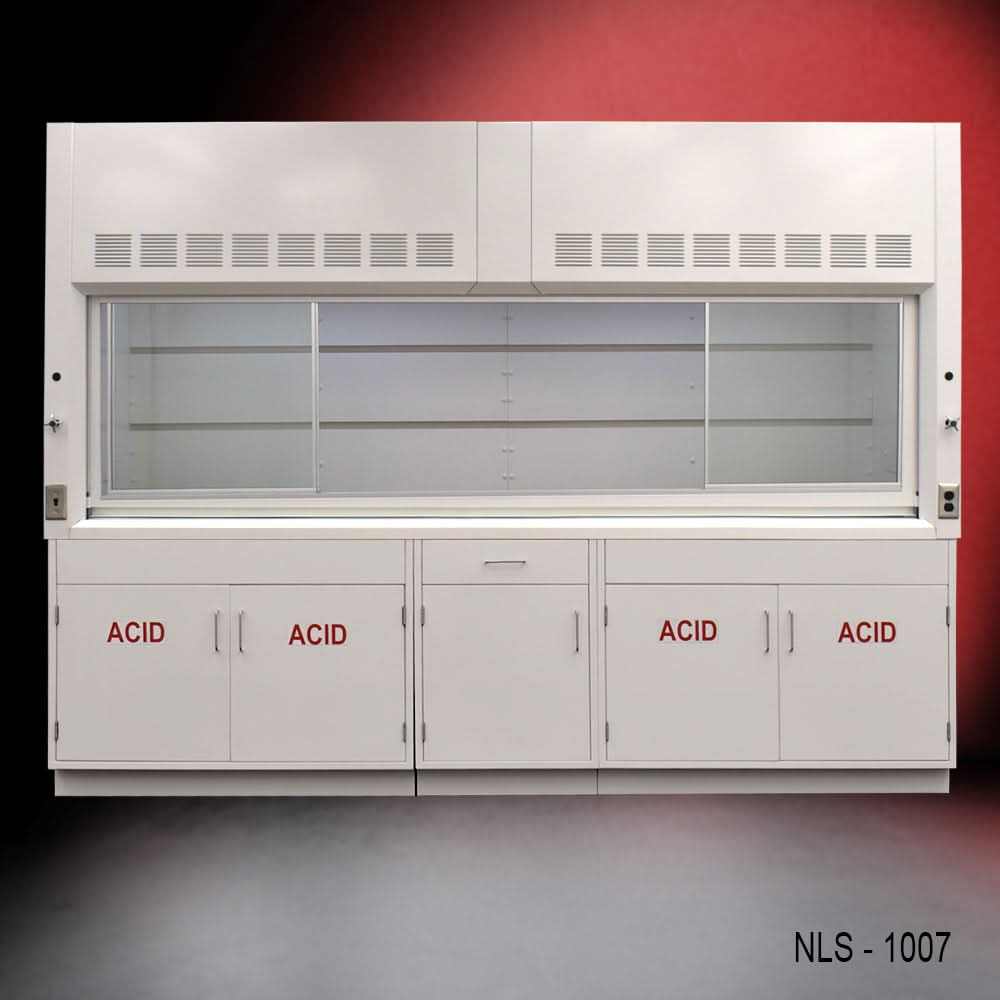 10′ Fisher American Fume Hood w/ ACID Storage Cabinets