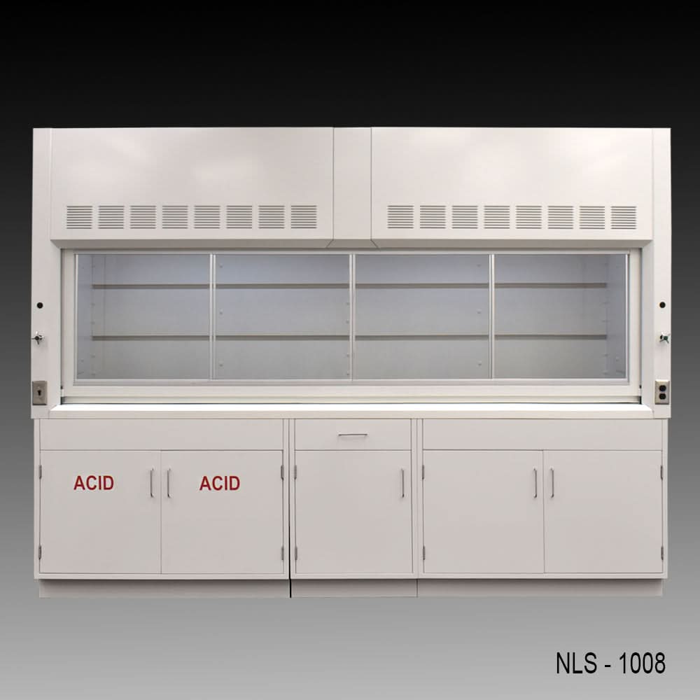 10′ Fisher American Fume Hood w/ ACID & General Storage Cabinets