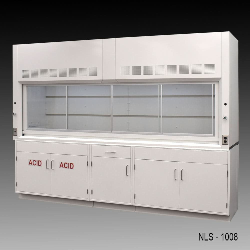 10′ Fisher American Fume Hood w/ ACID & General Storage Cabinets
