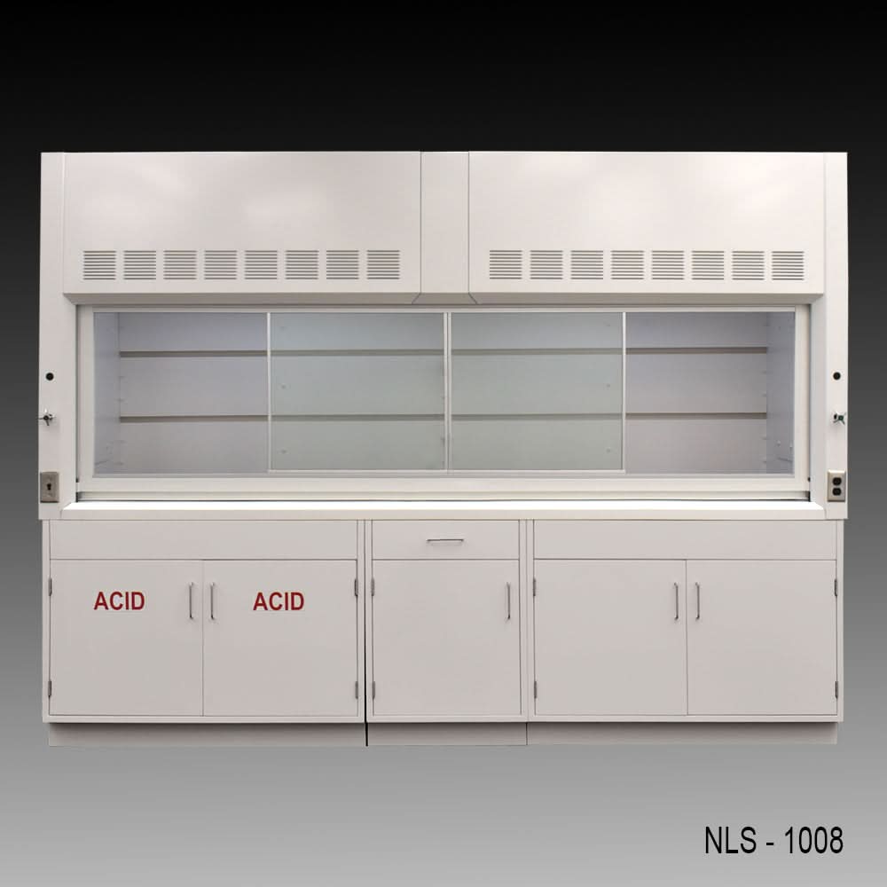 10′ Fisher American Fume Hood w/ ACID & General Storage Cabinets