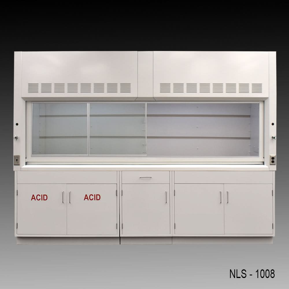 10′ Fisher American Fume Hood w/ ACID & General Storage Cabinets