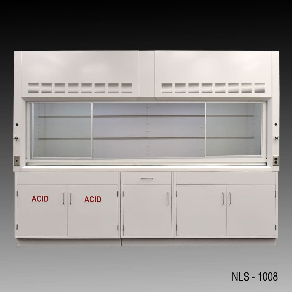10′ Fisher American Fume Hood w/ ACID & General Storage Cabinets