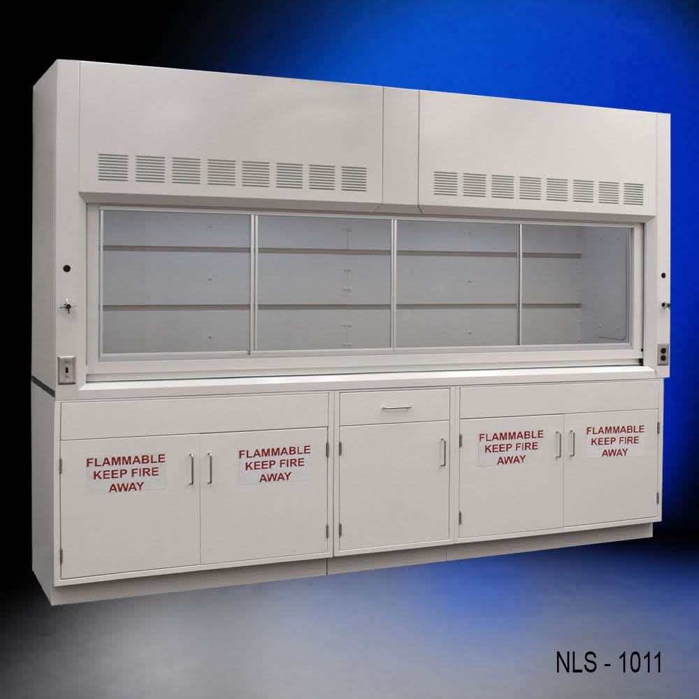 10′ Fisher American Bench Fume Hood w/ Flammable Storage Cabinets