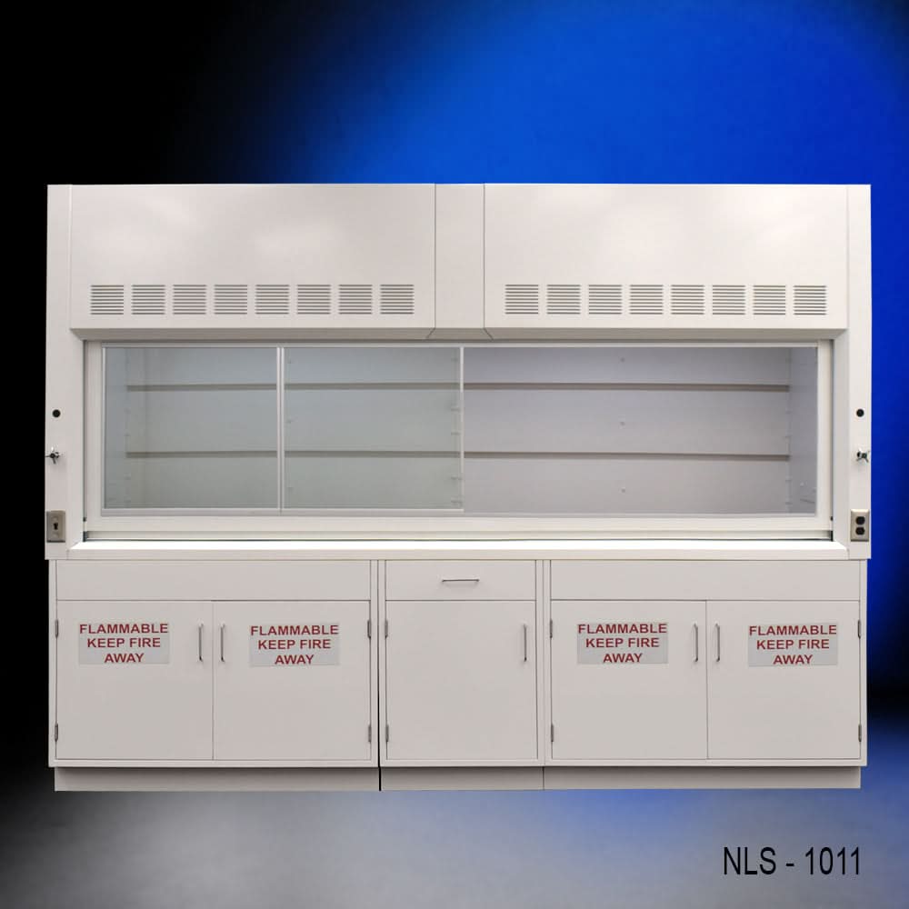 10′ Fisher American Bench Fume Hood w/ Flammable Storage Cabinets