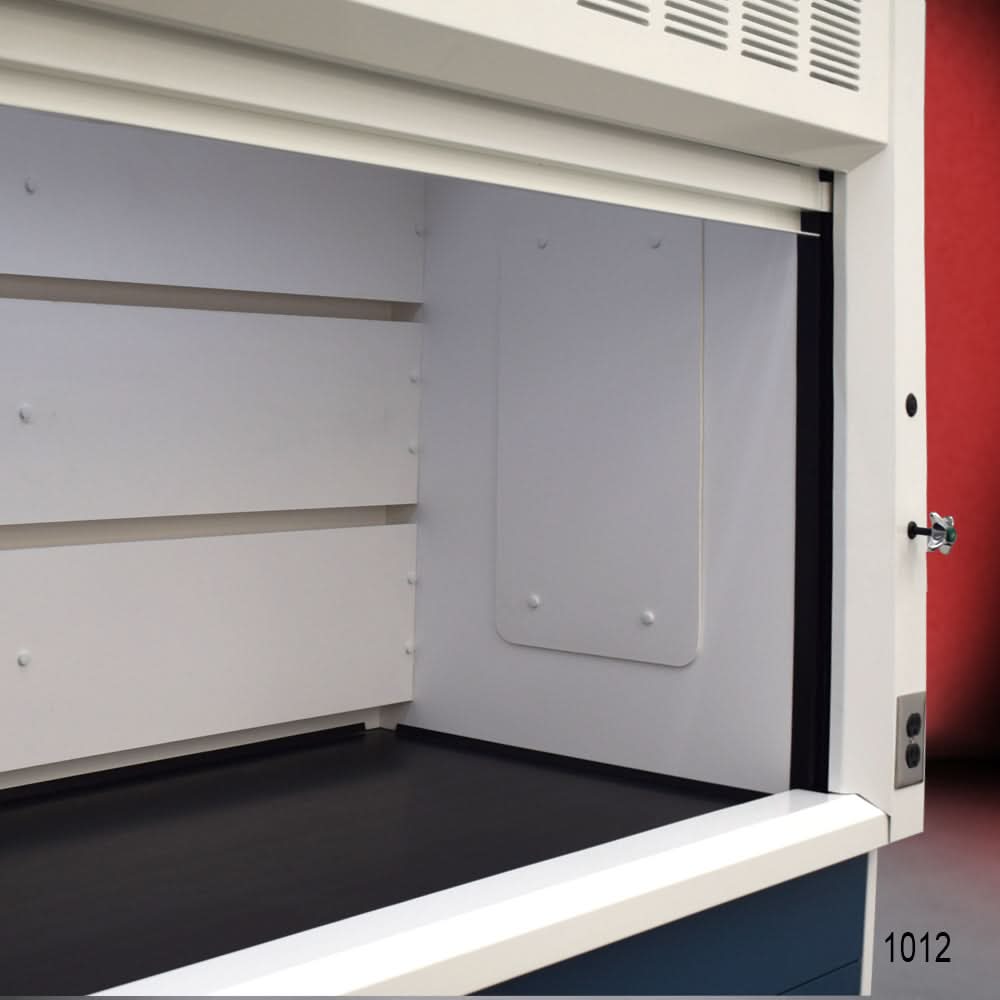 10′ Fisher American Fume Hood w/ Blue General Storage Cabinets