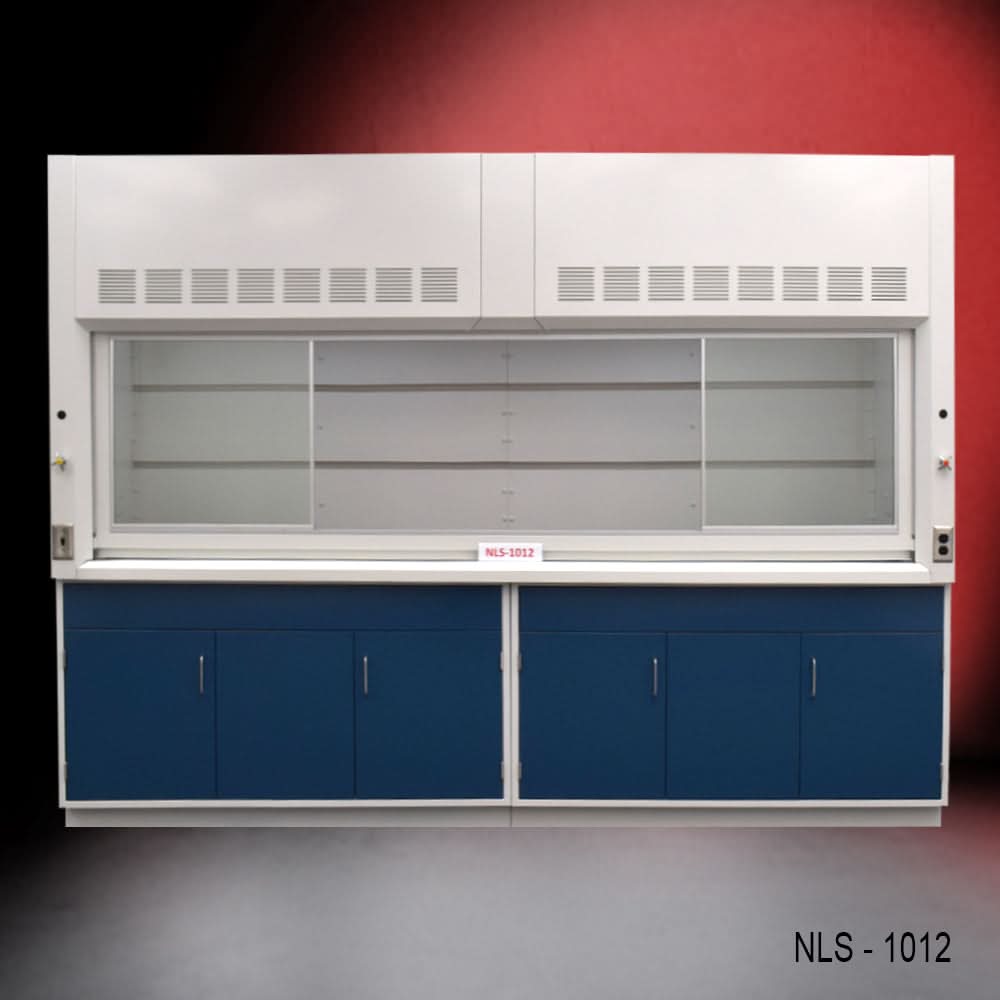 10′ Fisher American Fume Hood w/ Blue General Storage Cabinets