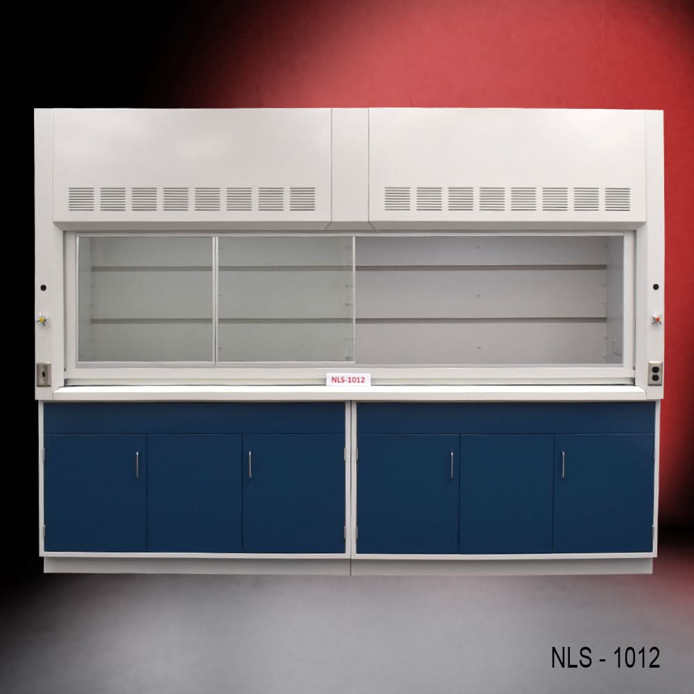 10′ Fisher American Fume Hood w/ Blue General Storage Cabinets