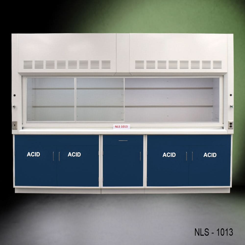 10′ Fisher American Fume Hood w/ Blue ACID Storage Cabinets