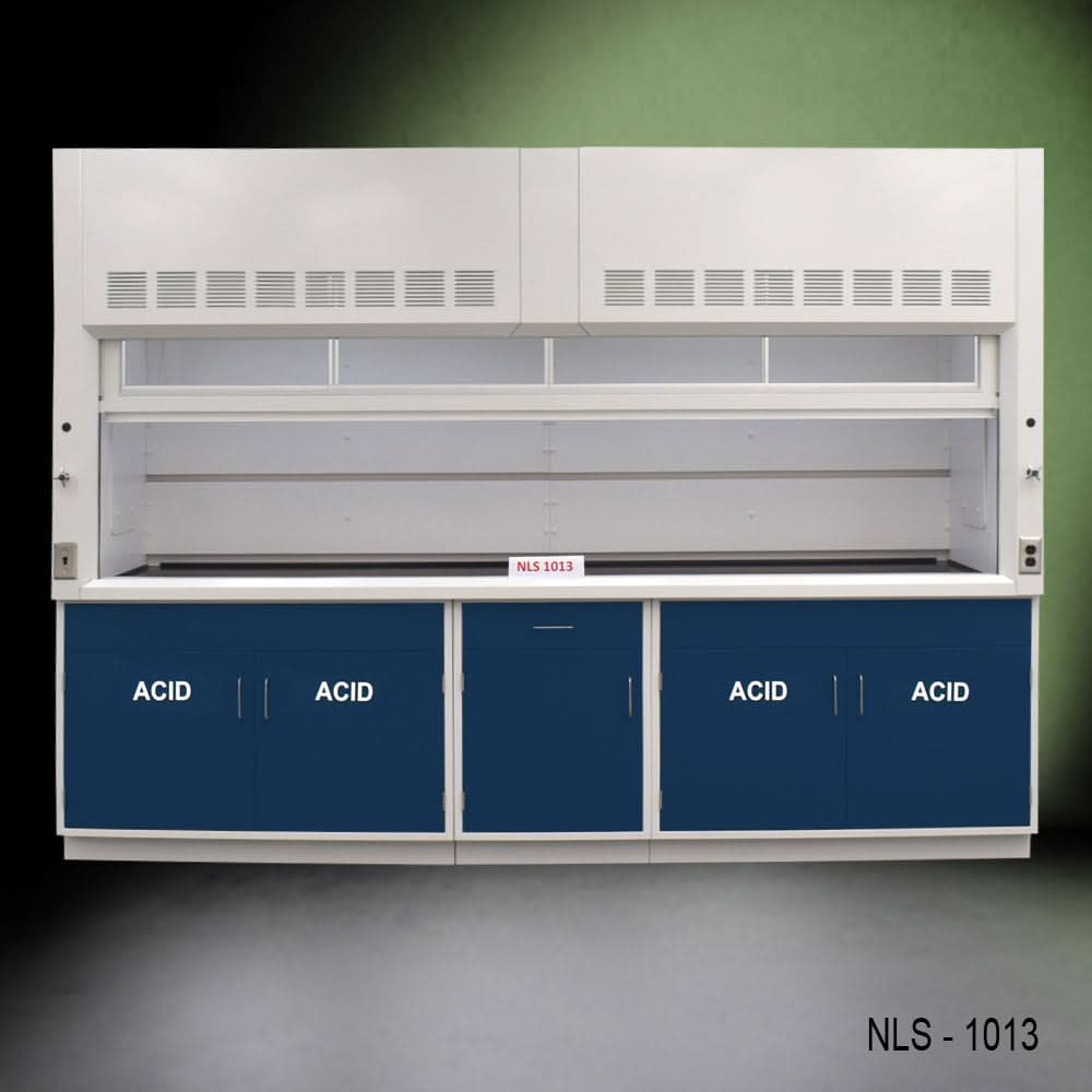 10′ Fisher American Fume Hood w/ Blue ACID Storage Cabinets