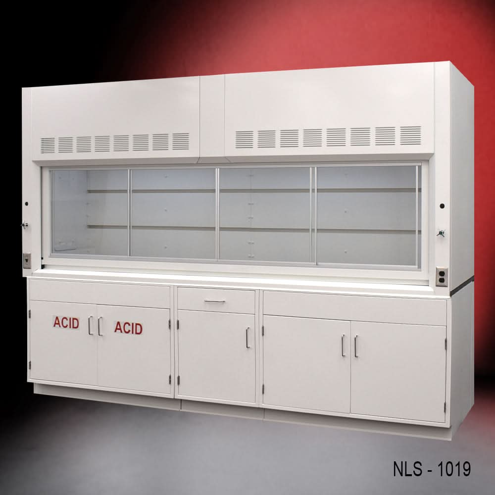 10′ x 48″ Fisher American Fume Hood w/ ACID & General Storage Cabinets