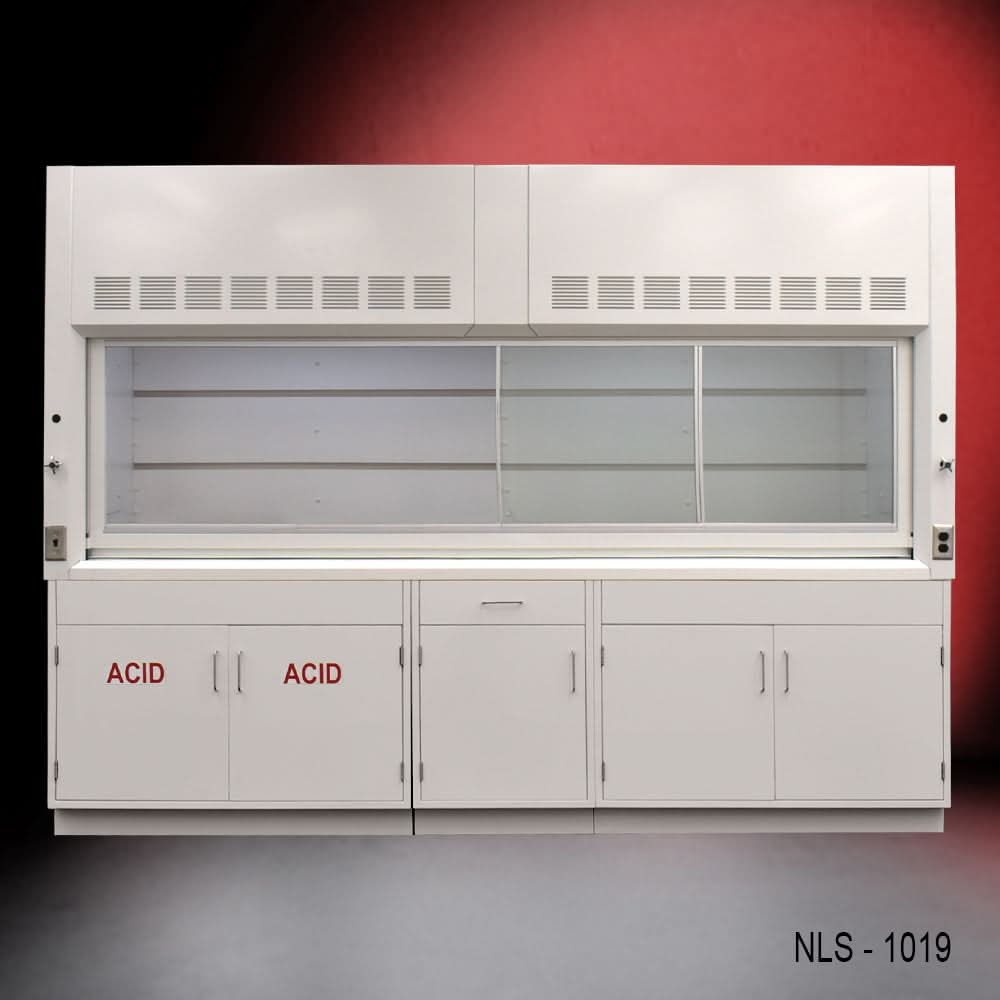 10′ x 48″ Fisher American Fume Hood w/ ACID & General Storage Cabinets