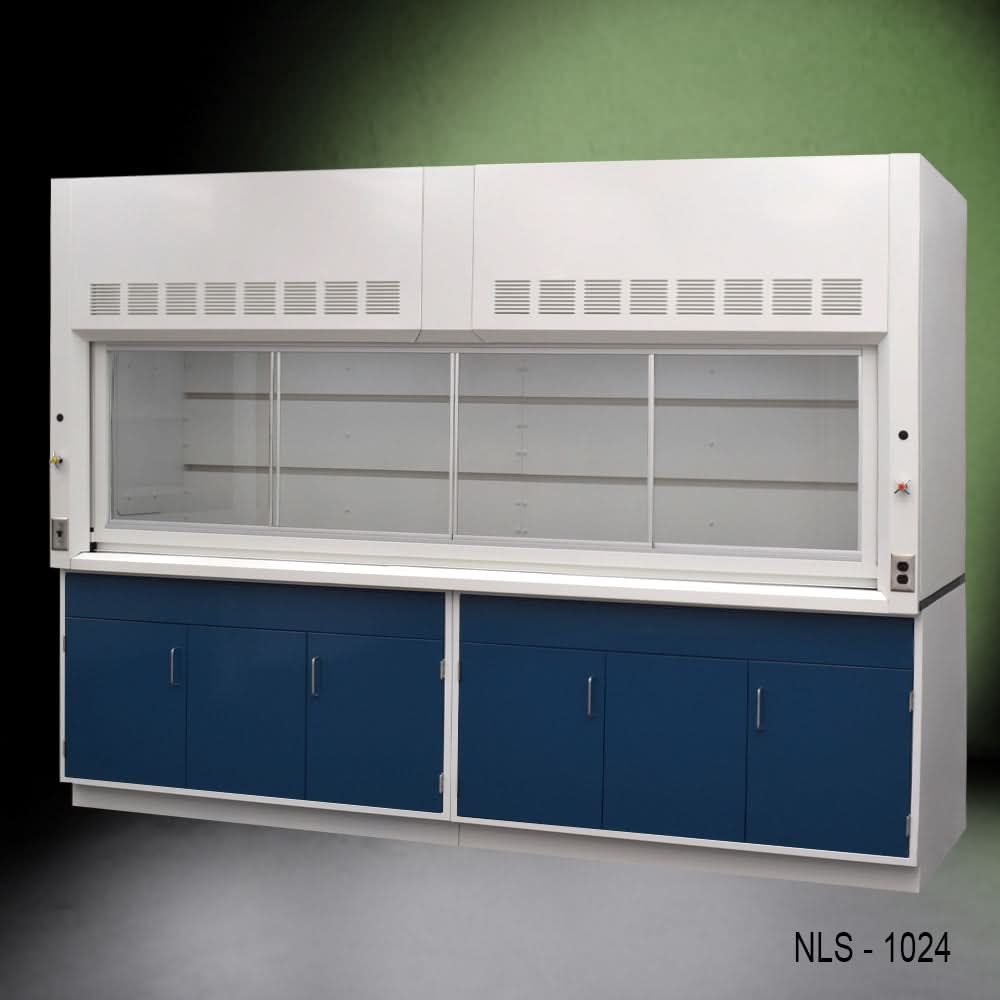 10′ x 48″ Fisher American Fume Hood w/ Blue General Storage Cabinets