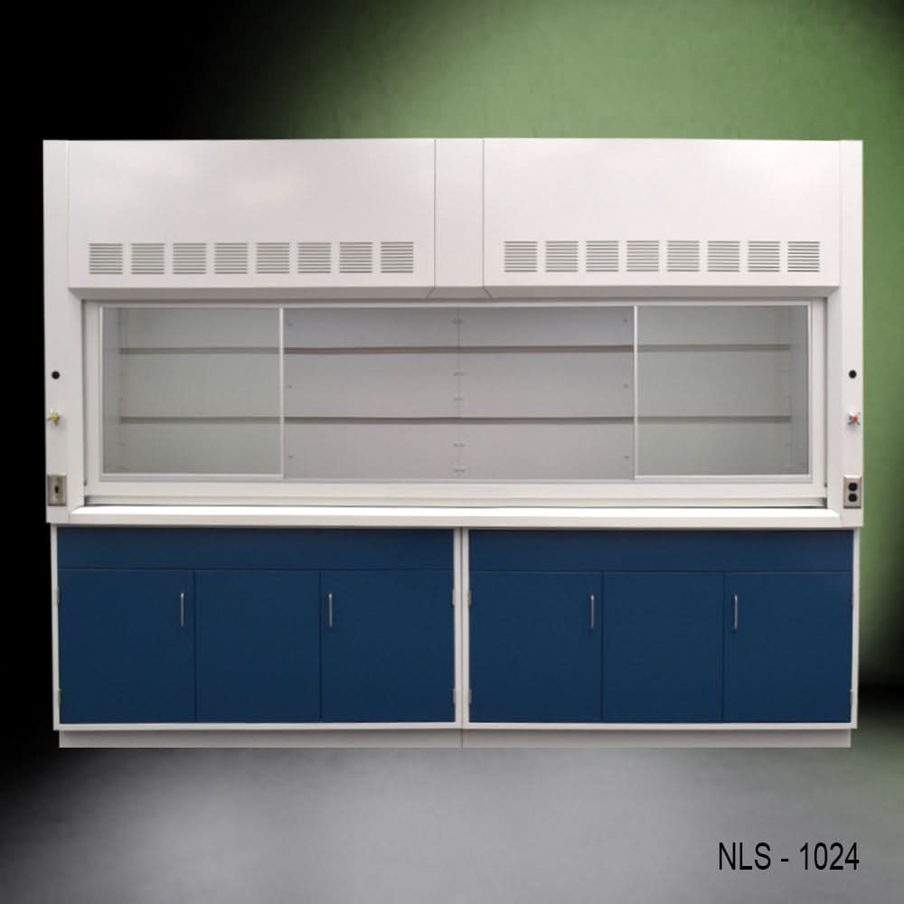 10′ x 48″ Fisher American Fume Hood w/ Blue General Storage Cabinets