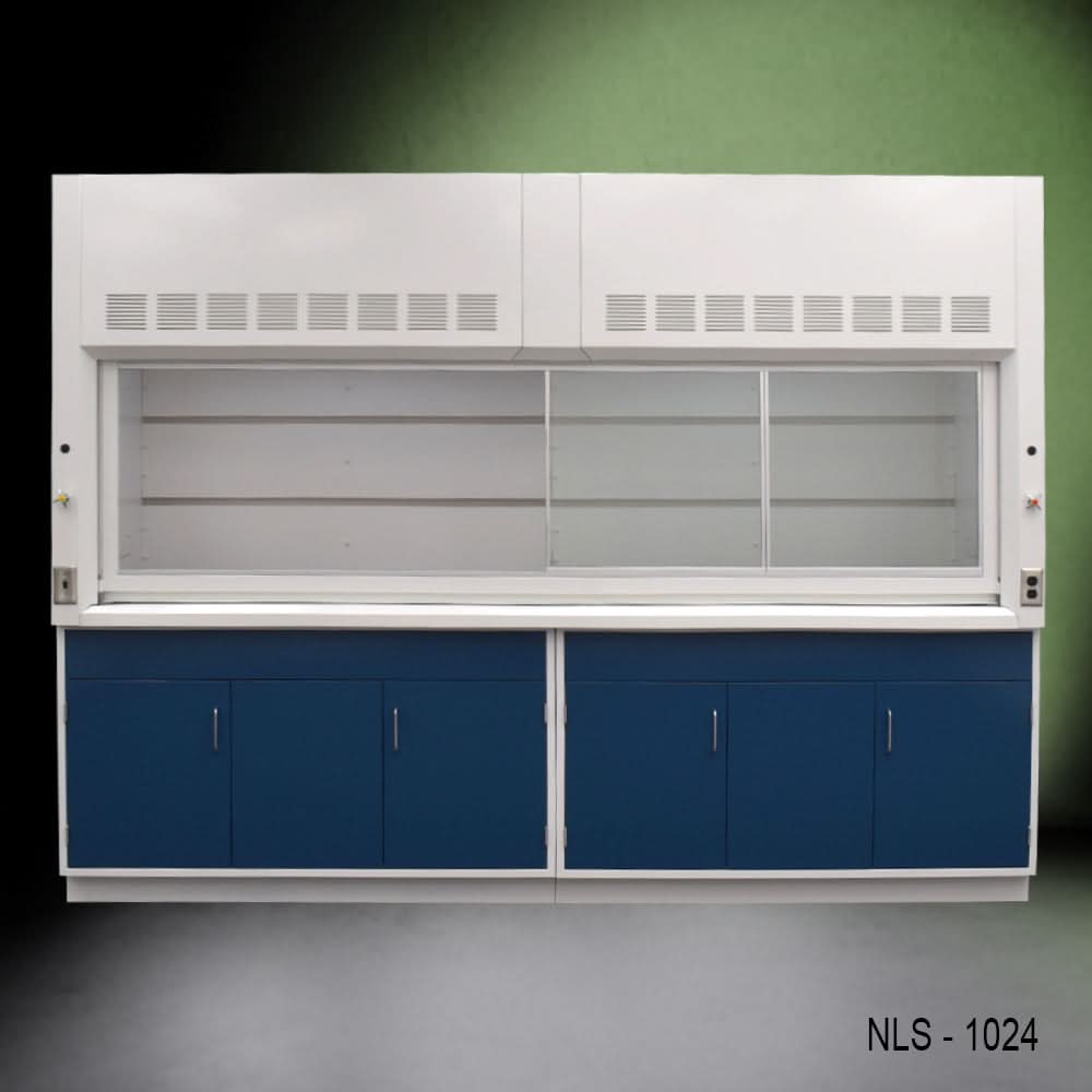 10′ x 48″ Fisher American Fume Hood w/ Blue General Storage Cabinets