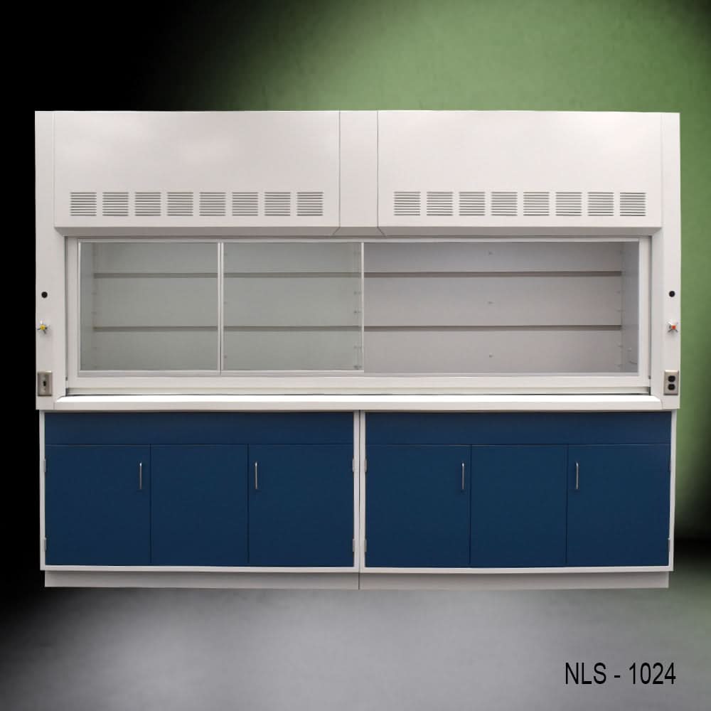 10′ x 48″ Fisher American Fume Hood w/ Blue General Storage Cabinets