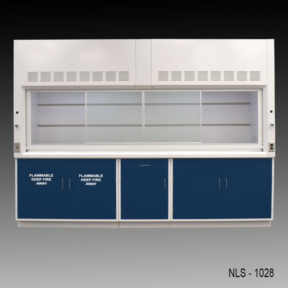 10′ x 48″ Fisher American Fume Hood w/ Blue Flammable & General Storage Cabinets