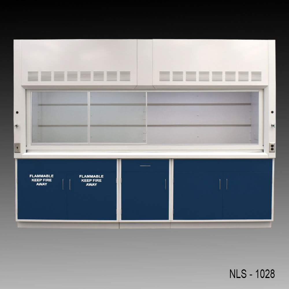 10′ x 48″ Fisher American Fume Hood w/ Blue Flammable & General Storage Cabinets