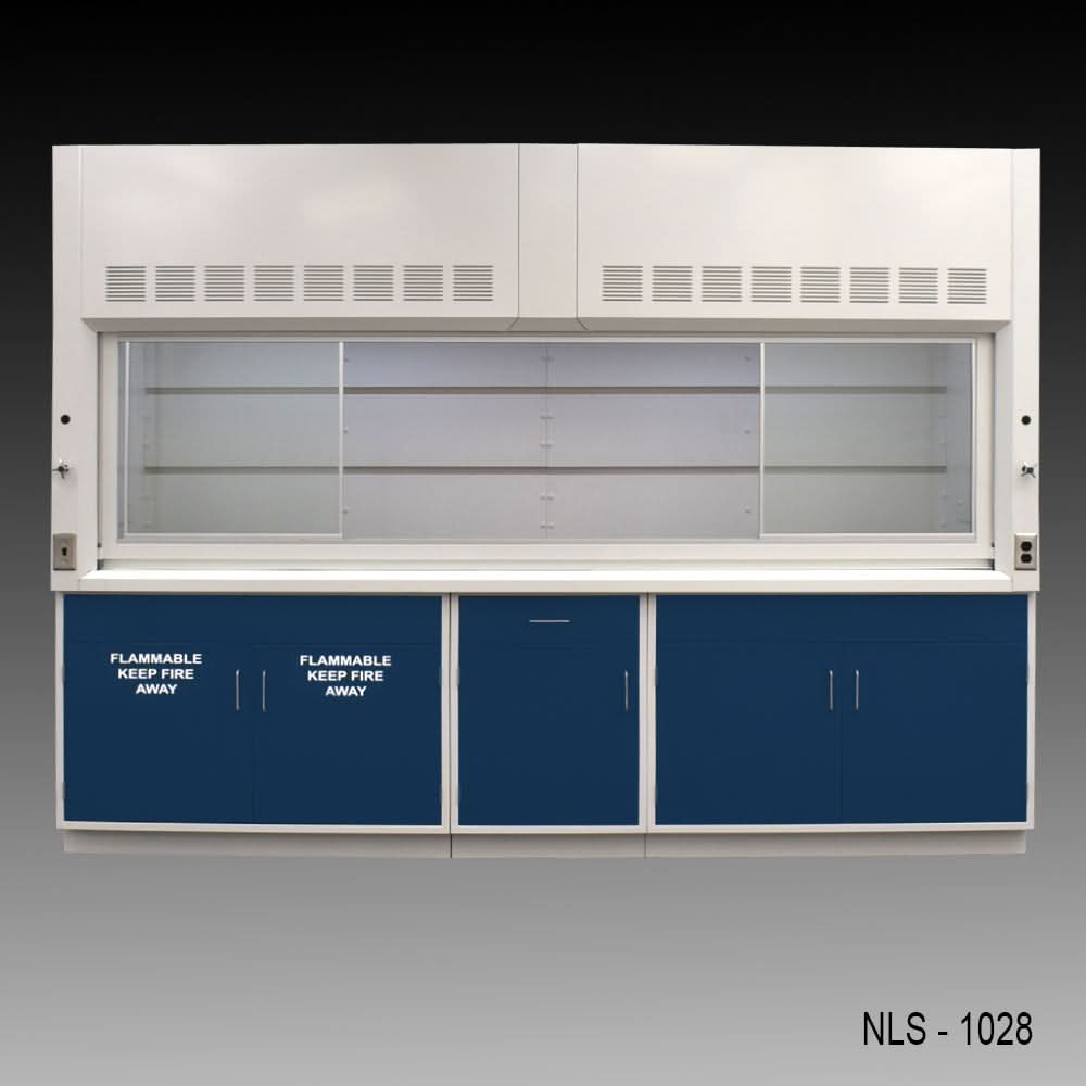10′ x 48″ Fisher American Fume Hood w/ Blue Flammable & General Storage Cabinets