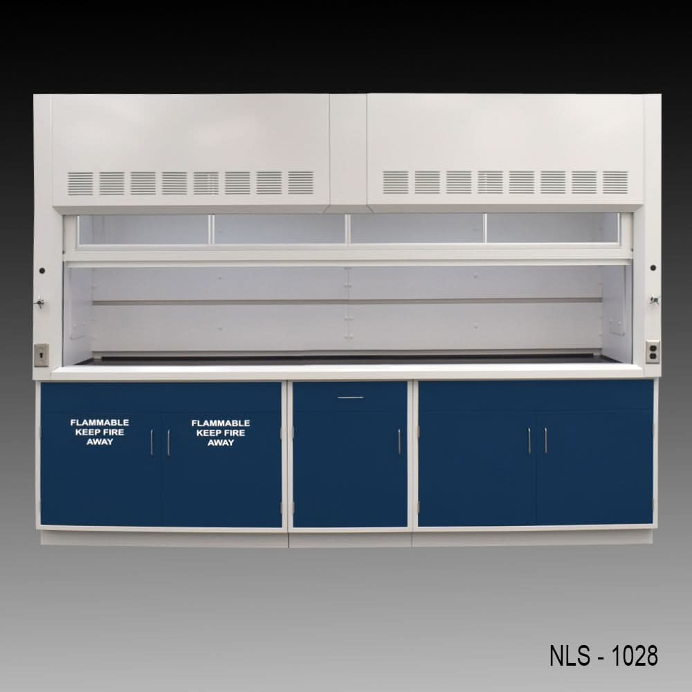 10′ x 48″ Fisher American Fume Hood w/ Blue Flammable & General Storage Cabinets