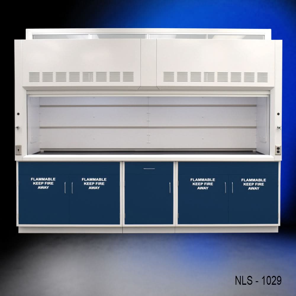 10′ x 48″ Fisher American Fume Hood w/ Blue Flammable Storage Cabinets
