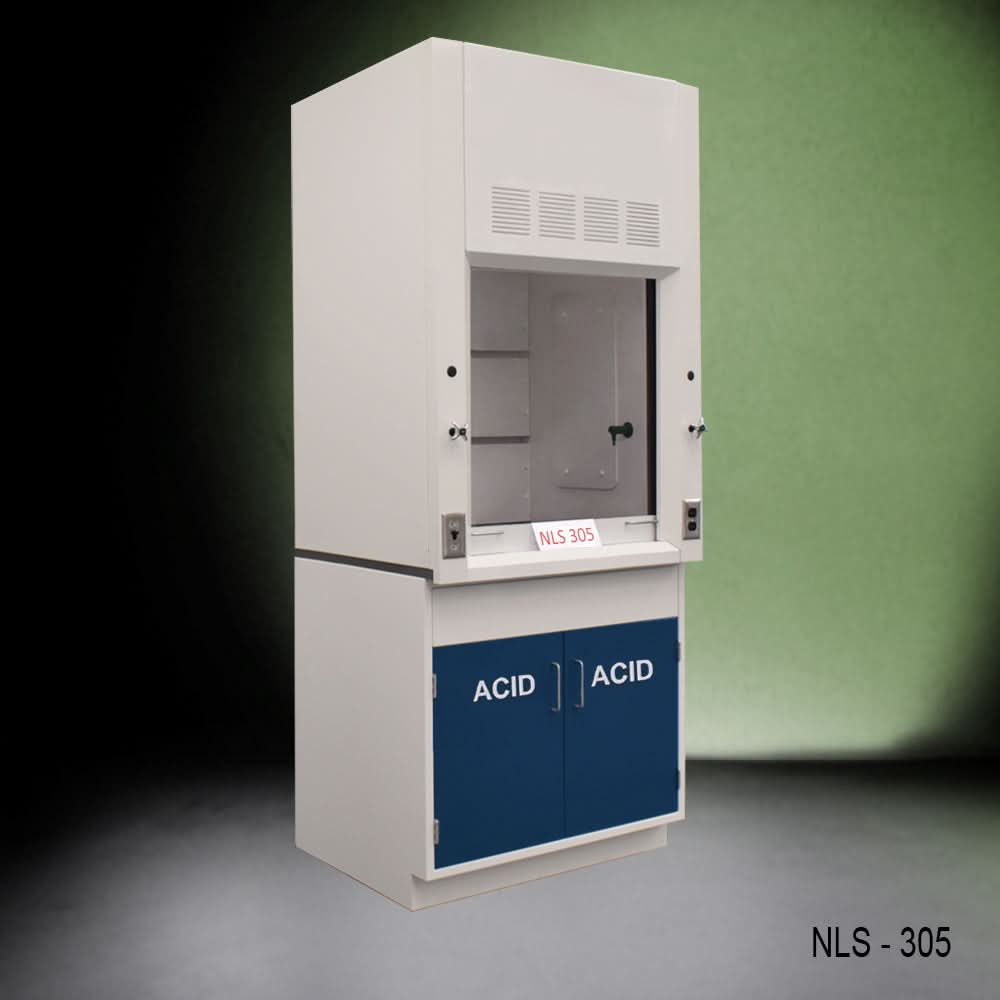 3′ Fisher American Fume Hood w/ Blue Acid Cabinets