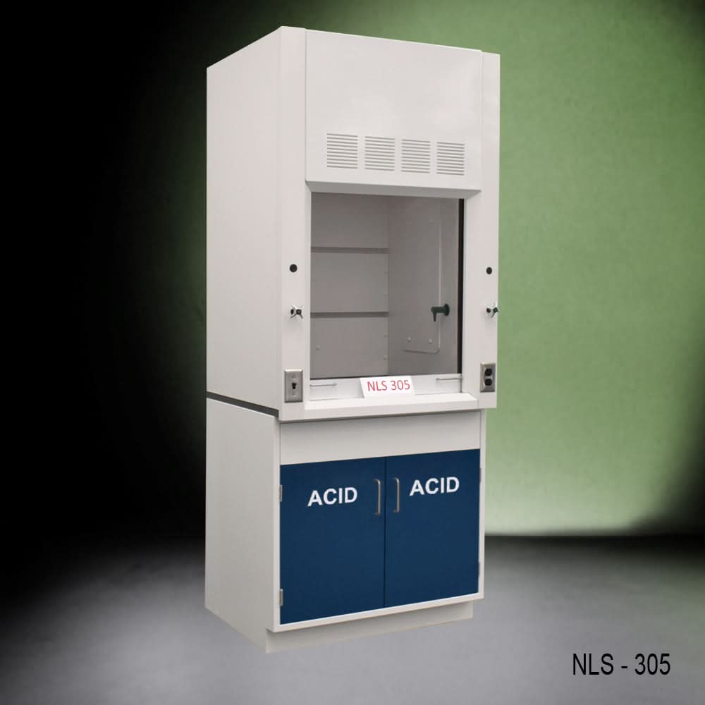 3′ Fisher American Fume Hood w/ Blue Acid Cabinets
