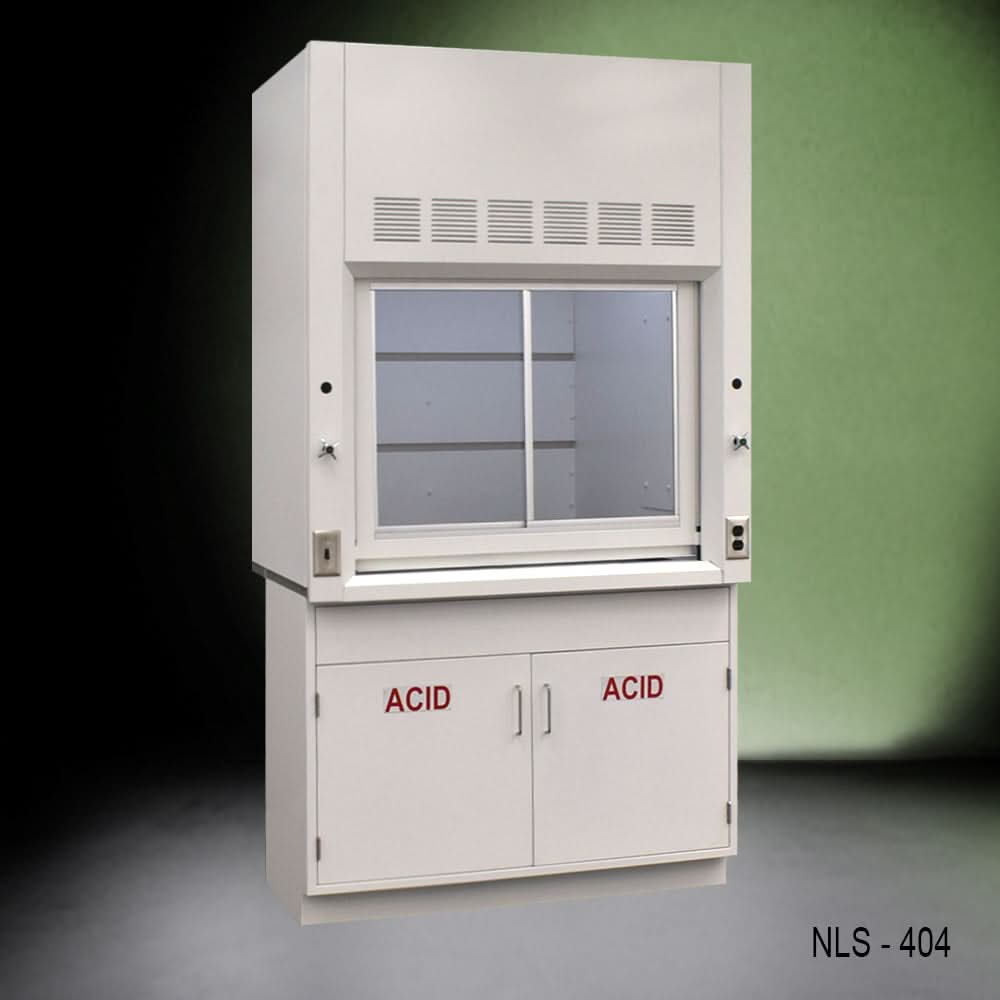 4′ Fisher American Fume Hood w/ Acid Base Cabinets