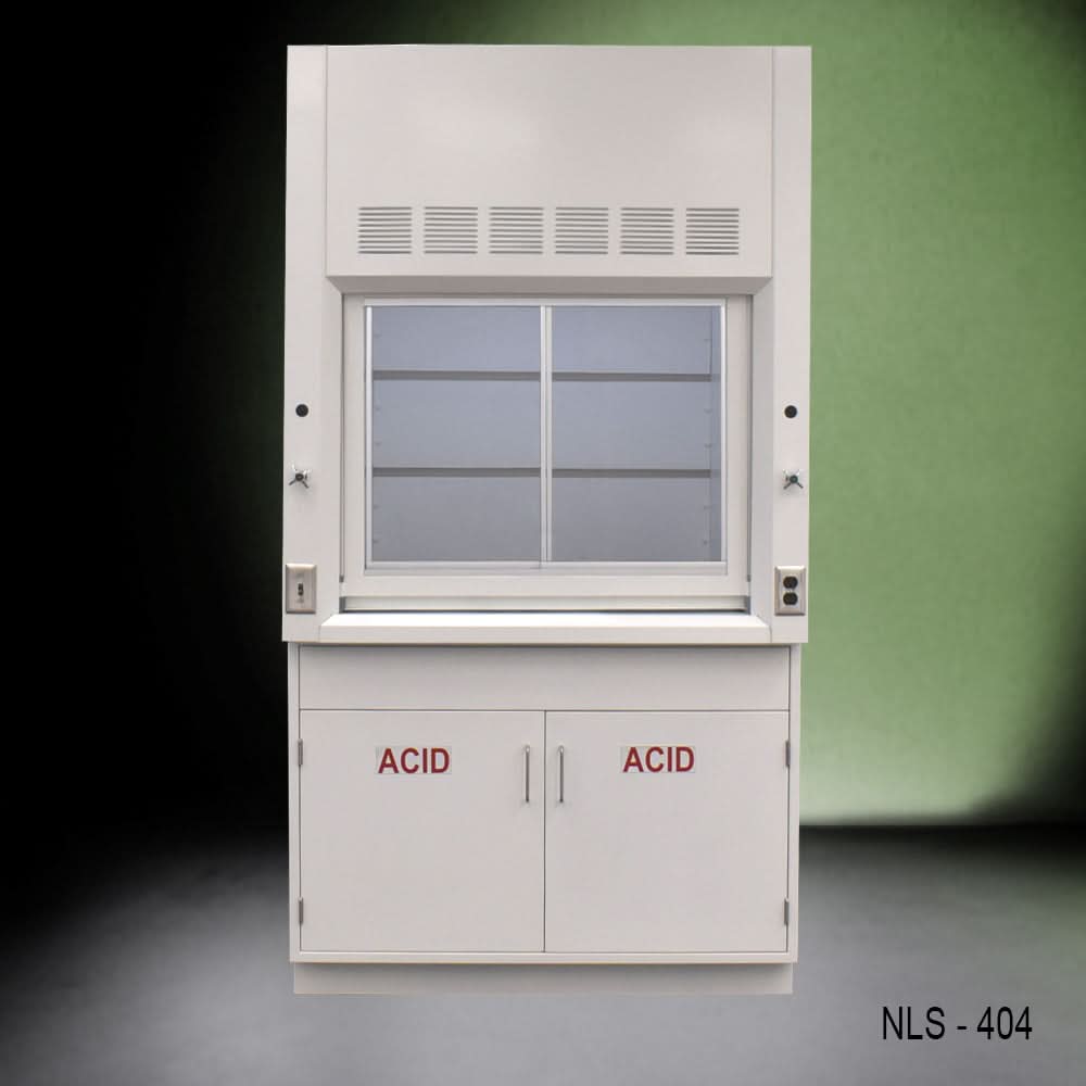 4′ Fisher American Fume Hood w/ Acid Base Cabinets