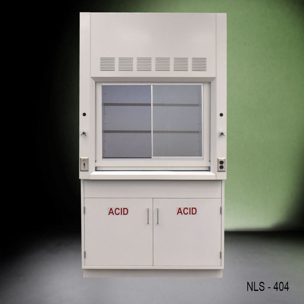 4′ Fisher American Fume Hood w/ Acid Base Cabinets