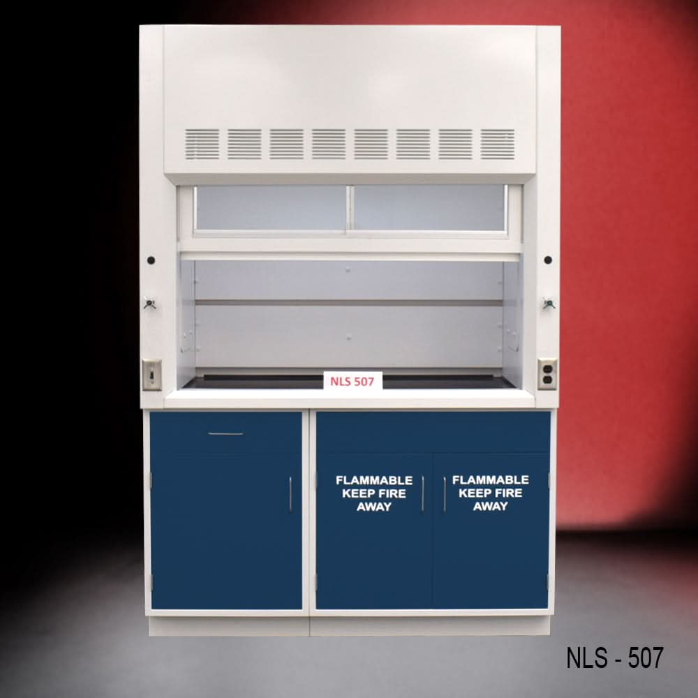 5′ Fisher American Fume Hood w/ Blue Flammable Storage