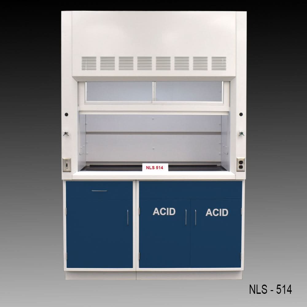5′ x 4′ Fisher American Fume Hood w/ ACID & General Storage / Blue