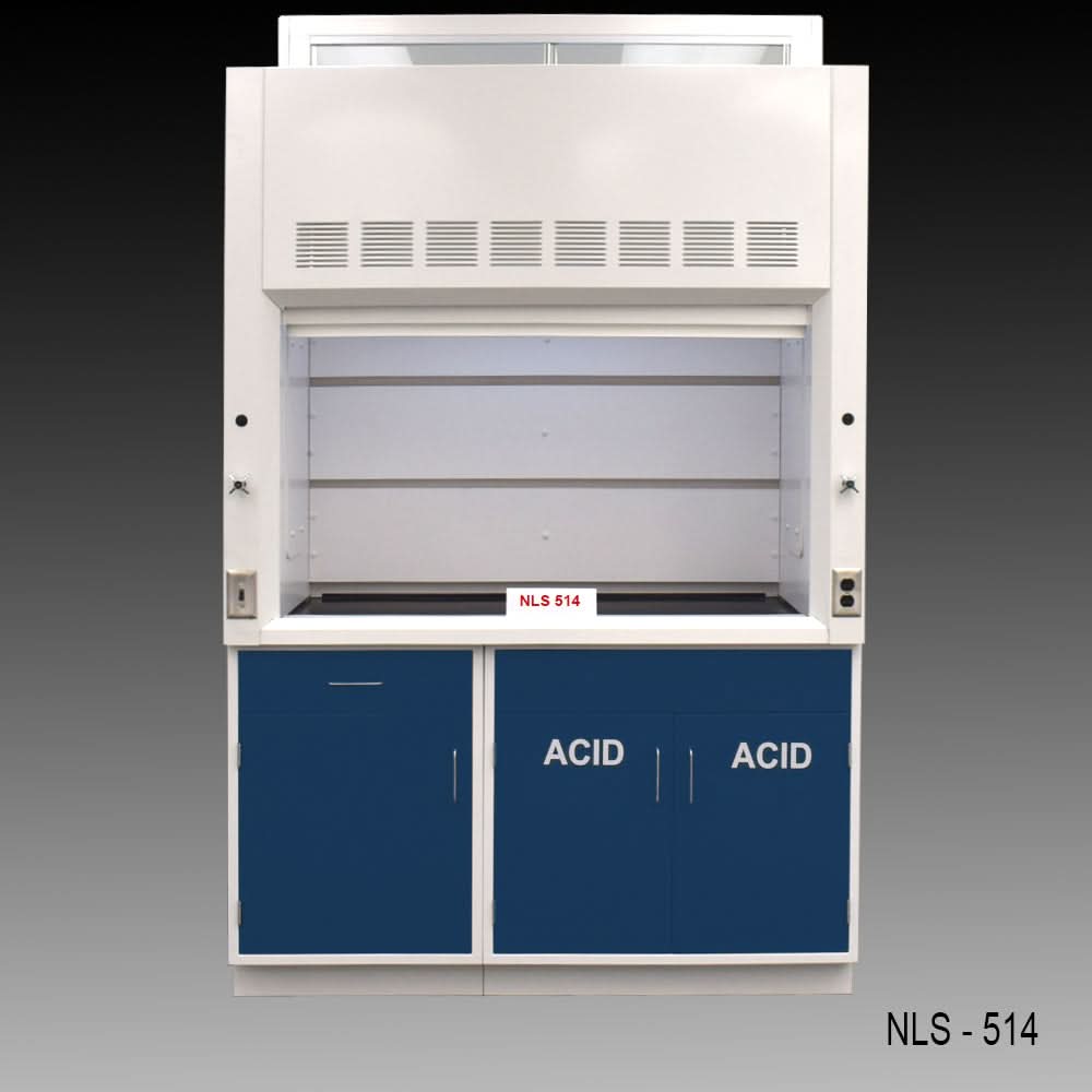5′ x 4′ Fisher American Fume Hood w/ ACID & General Storage / Blue