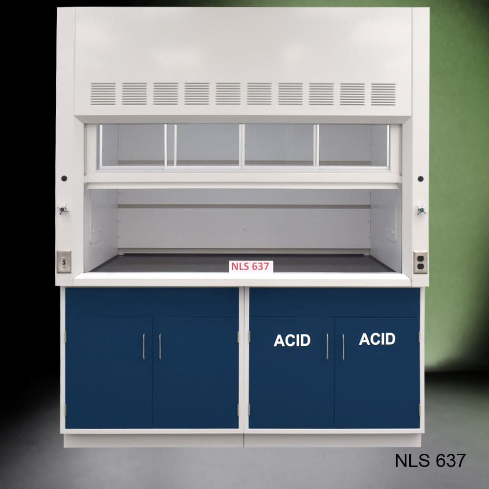 6′ x 4′ Fisher American Fume Hood w/ Blue ACID & General Storage