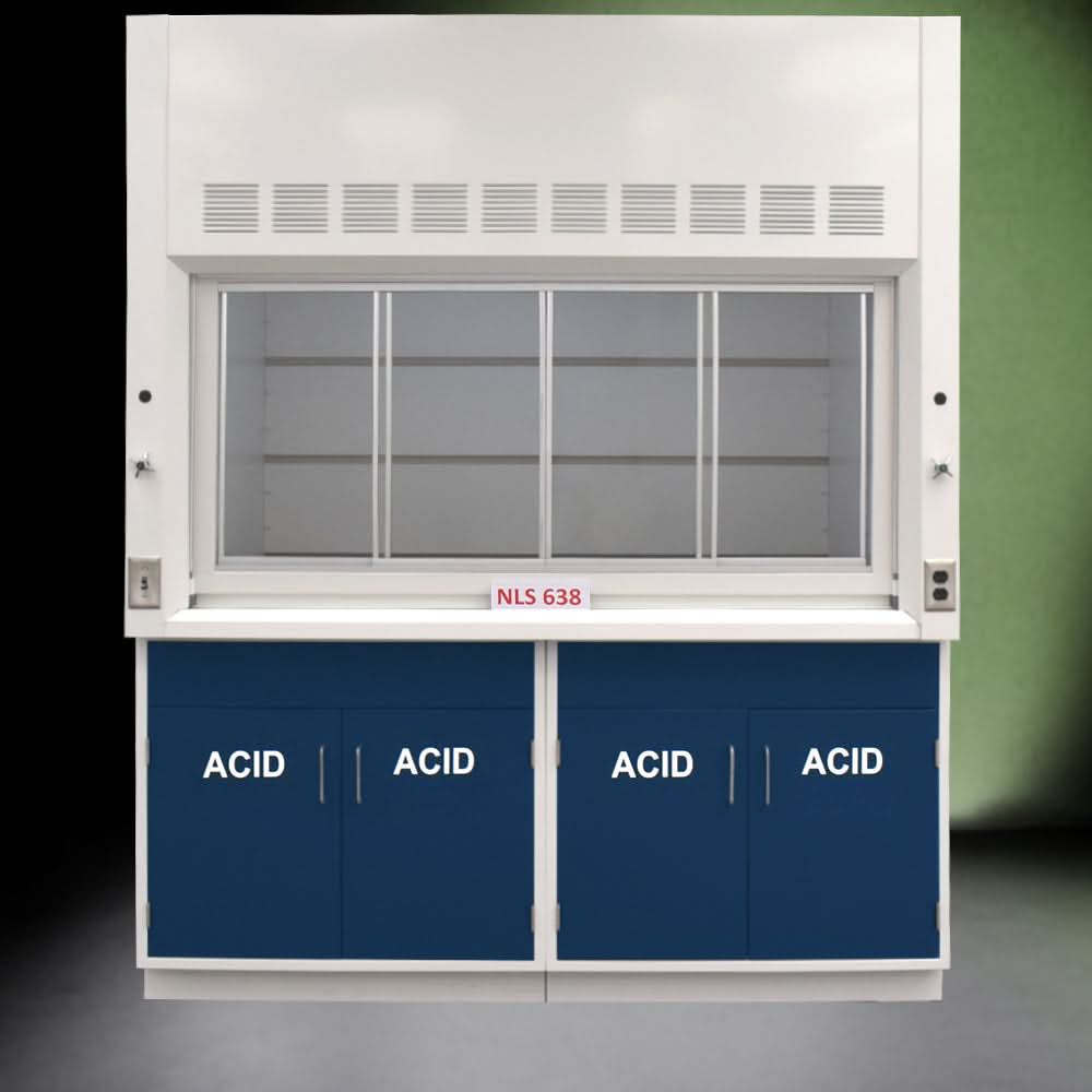 6′ x 4′ Fisher American Fume Hood w/ Blue ACID Storage Cabinets