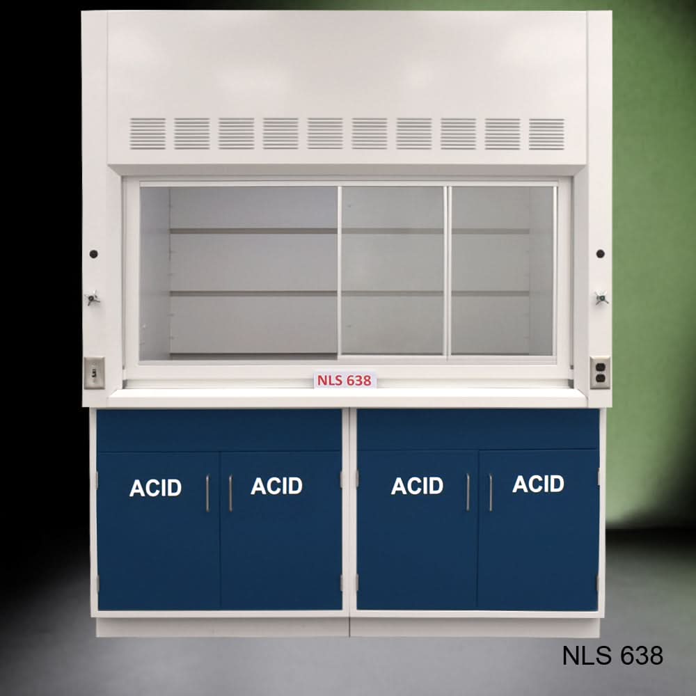 6′ x 4′ Fisher American Fume Hood w/ Blue ACID Storage Cabinets