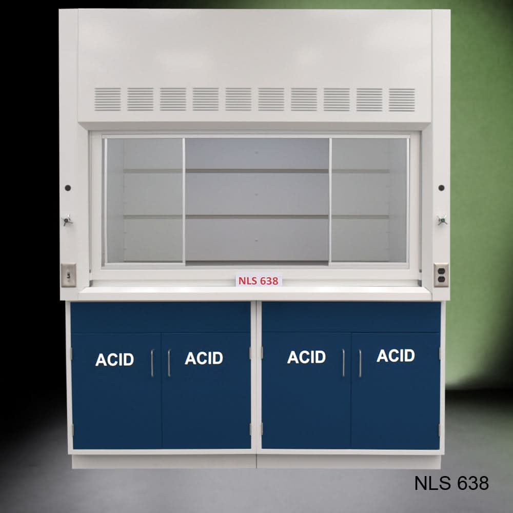 6′ x 4′ Fisher American Fume Hood w/ Blue ACID Storage Cabinets