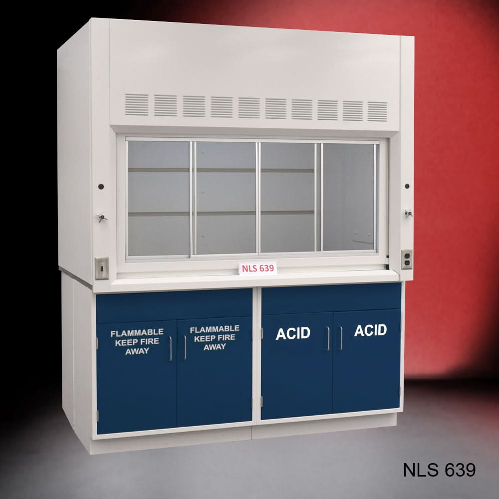 6′ x 4′ Fisher American Fume Hood w/ Blue Flammable & ACID Storage