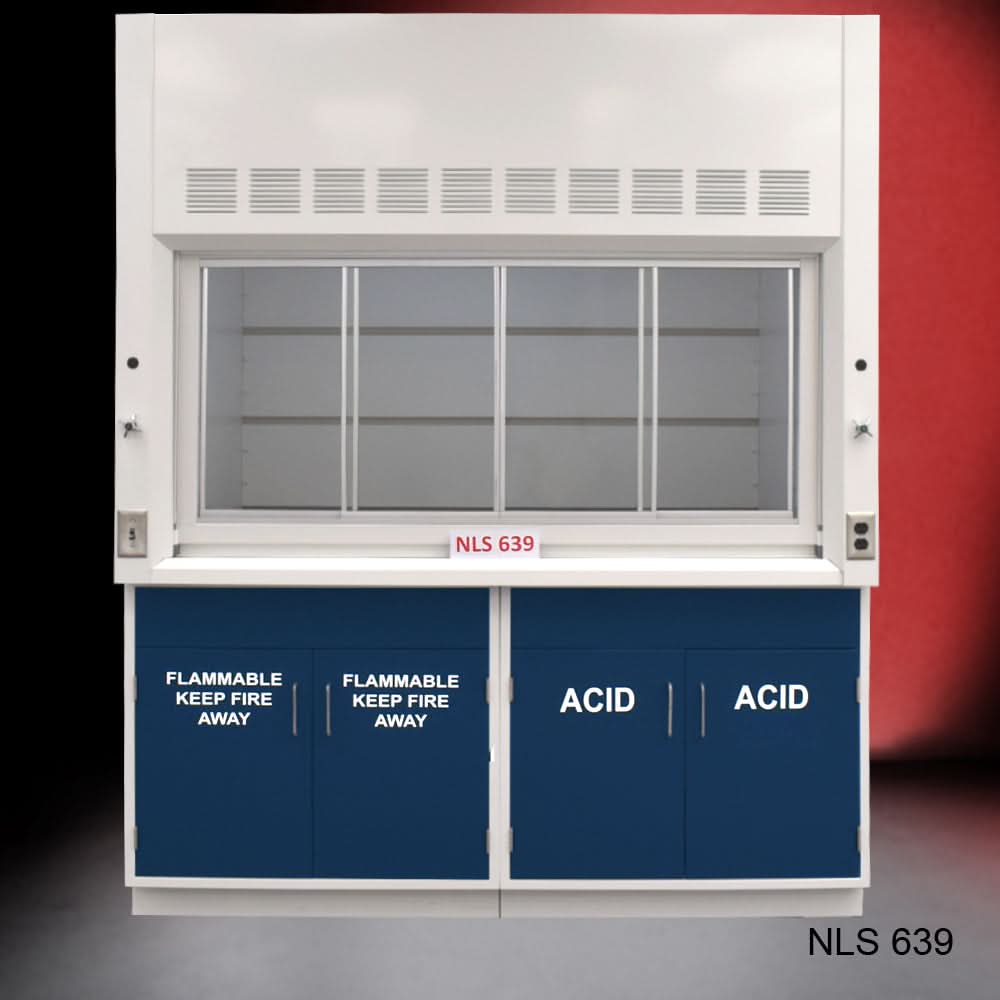 6′ x 4′ Fisher American Fume Hood w/ Blue Flammable & ACID Storage