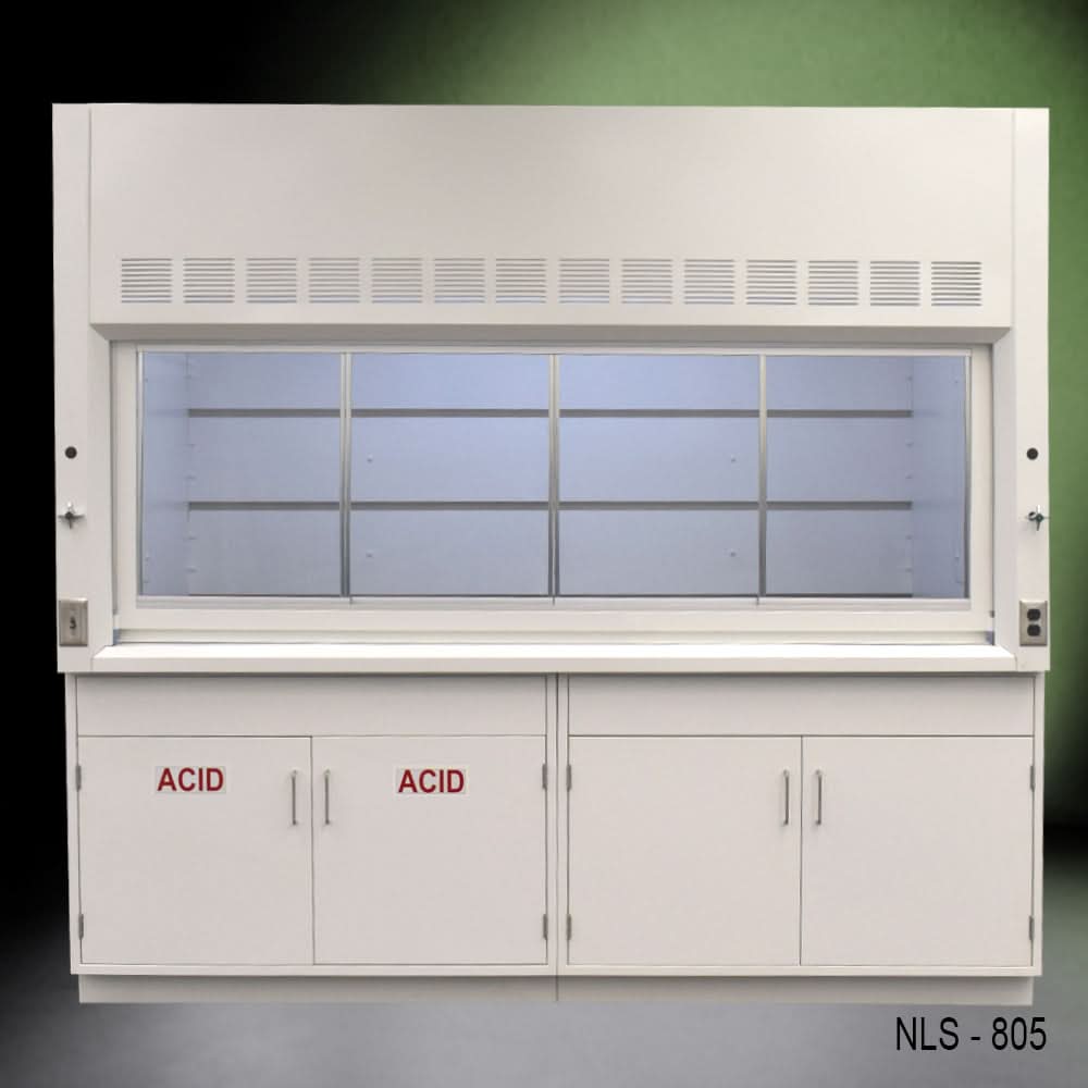 8′ Fisher American Fume Hood w/ Acid & General Cabinets