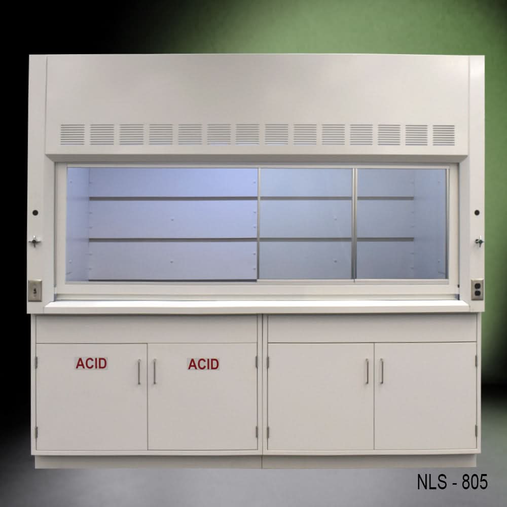 8′ Fisher American Fume Hood w/ Acid & General Cabinets