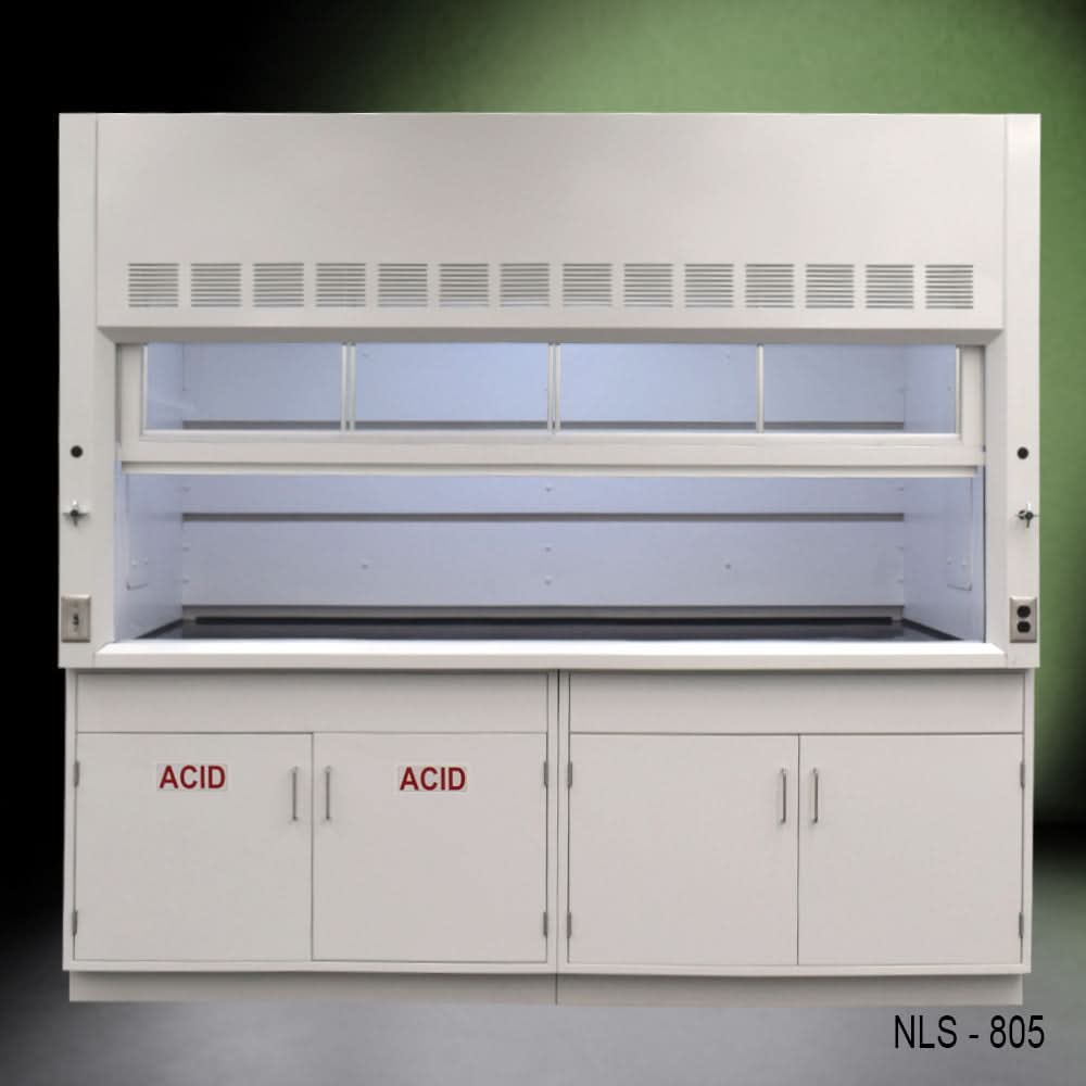 8′ Fisher American Fume Hood w/ Acid & General Cabinets