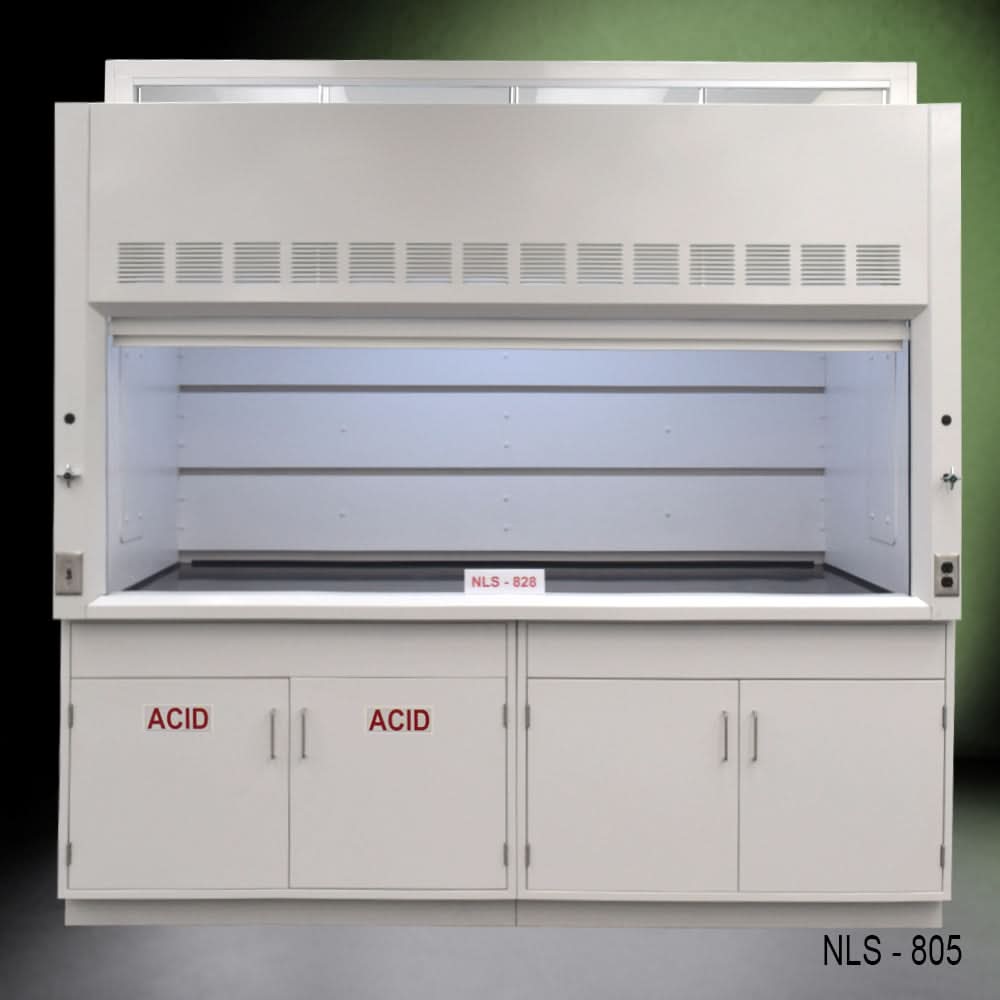 8′ Fisher American Fume Hood w/ Acid & General Cabinets