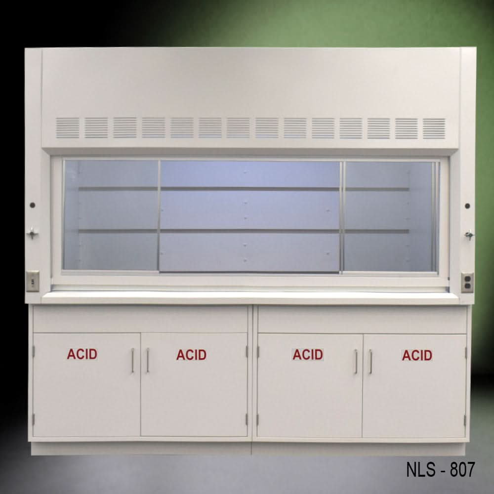 8′ Fisher American Fume Hood w/ ACID Storage Cabinets