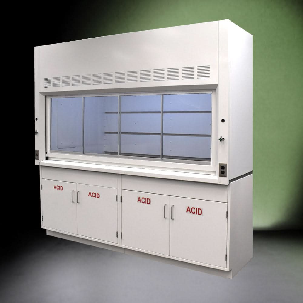 8′ Fisher American Fume Hood w/ ACID Storage Cabinets