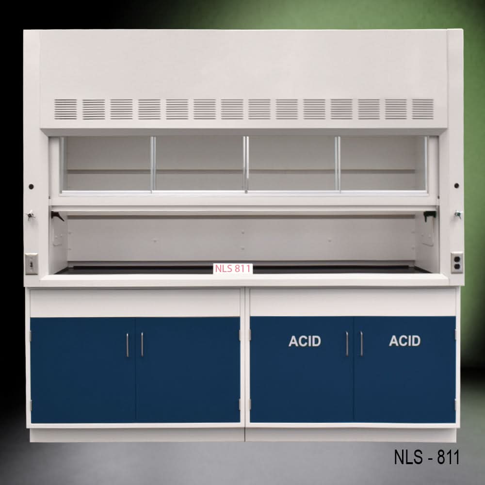 8′ Fisher American Fume Hood w/ Blue Acid Cabinets