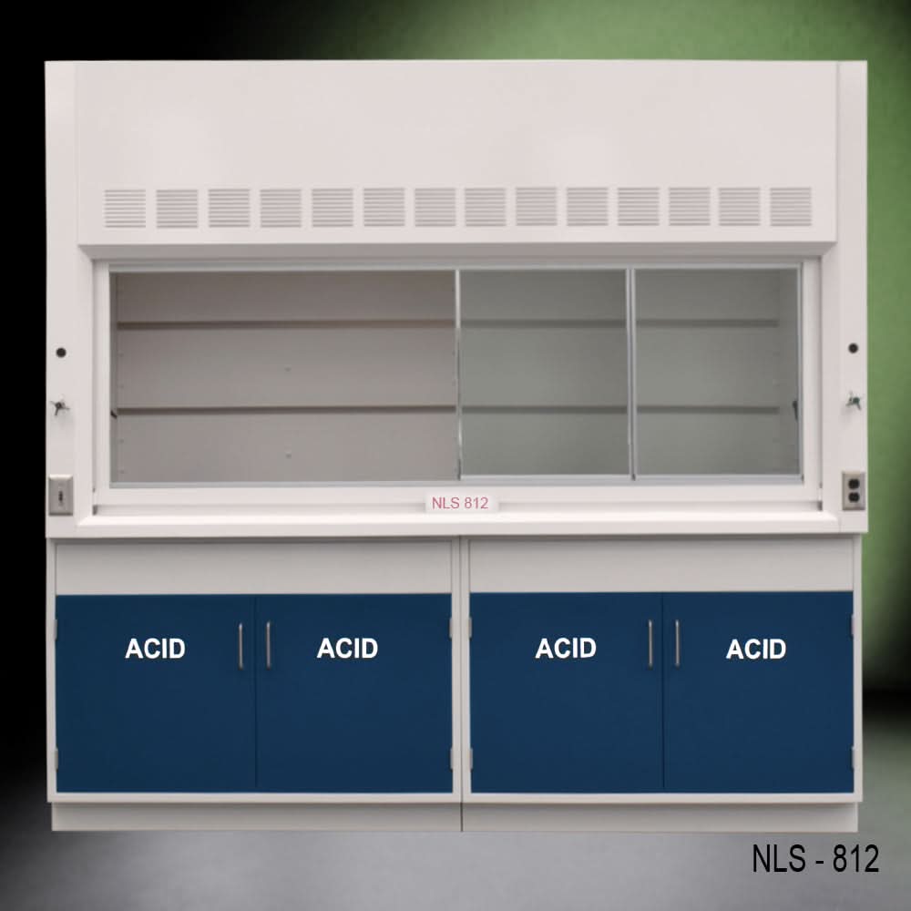 8′ Fisher American Fume Hood w/ Blue ACID Storage Cabinets